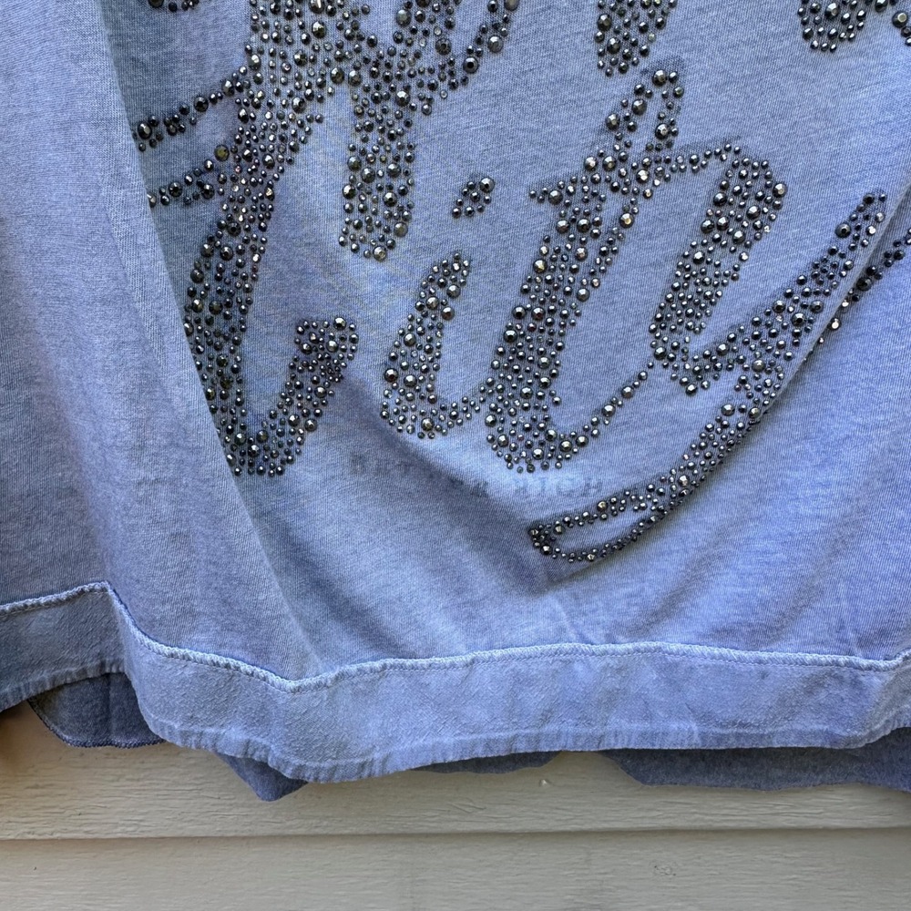Better Rich Gray Rhinestone New York City Long Sleeve Graphic Top Cotton Modal - Picture 5 of 12